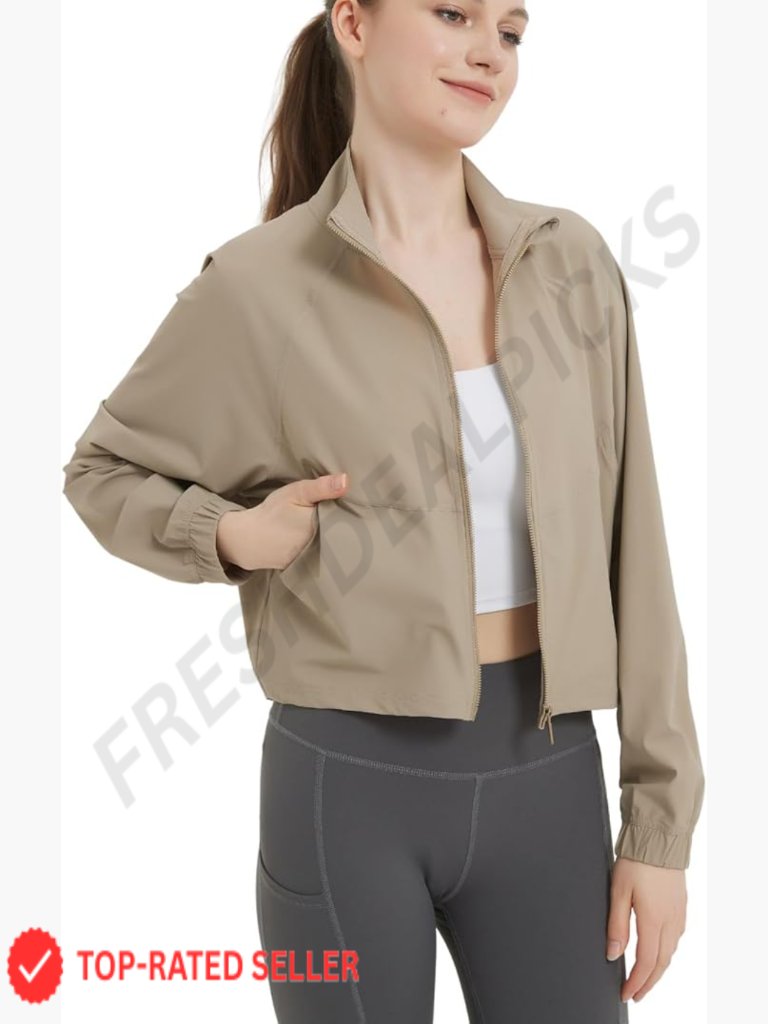 Crop Zip Up Track Jacket Athletic Yoga Sun Protection Long Sleeve Lightweight